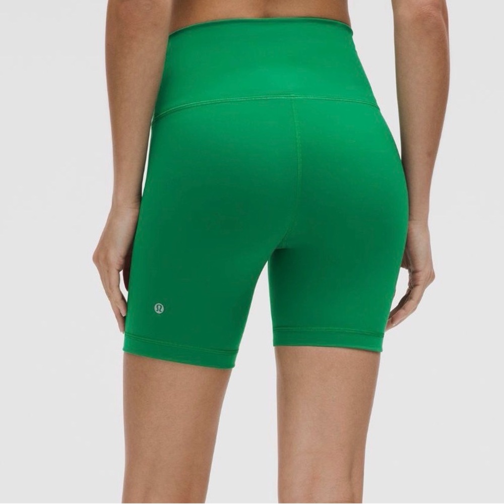 lululemon Biker Shorts Wunder Train High Rise 6’ Sz 2 Green Workout Minimalist - Picture 2 of 13